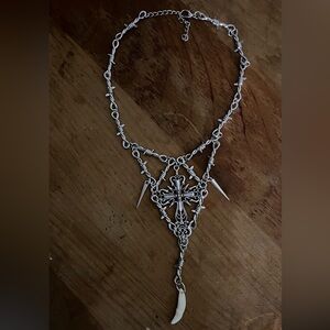 Handmade Gothic Silver Cross Necklace With Real Fox Tooth